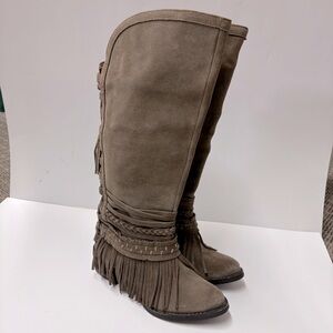Naughty Monkey Zarape Tall Leather Suede Fringe Boots Sz 6.5